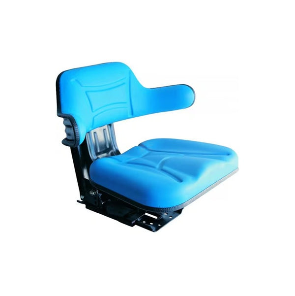 Scaun PVC albastru cu suspensie mecanică, cotieră ergonomică, spătar confortabil, capacitate 60-120kg pentru tractoare