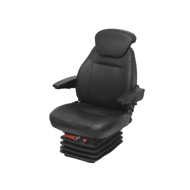 Scaun PVC premium negru cu suspensie mecanică, cotiere și tetieră incluse, construcție robustă , calitate pentru tractoare