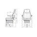 Scaun PVC cu suspensie mecanică desen tehnic: 500x592x750mm, cursă suspensie 10cm, reglaj spătar 30°, schemă montaj detaliat