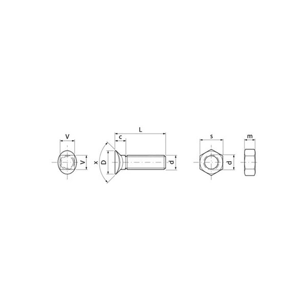 Desen tehnic șurub plug cap conic M10x60mm cu piuliță - dimensiuni și specificații DIN 934