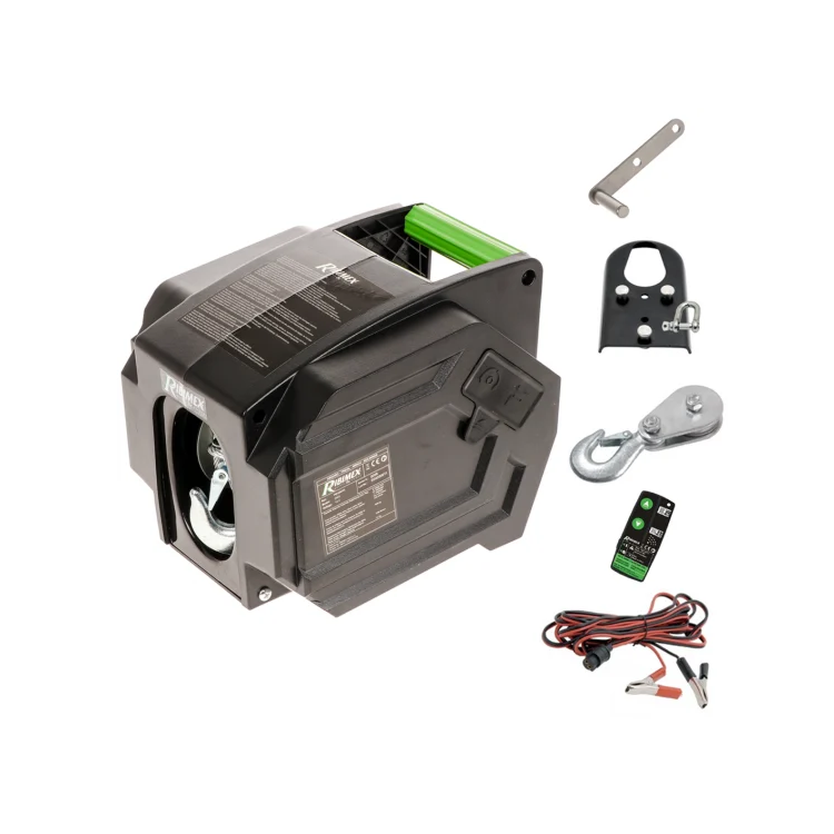 Troliu auto Ribimex PE12VT1 cu telecomandă fără fir, scripete, suport de montare, manivelă și cablu cu cleme