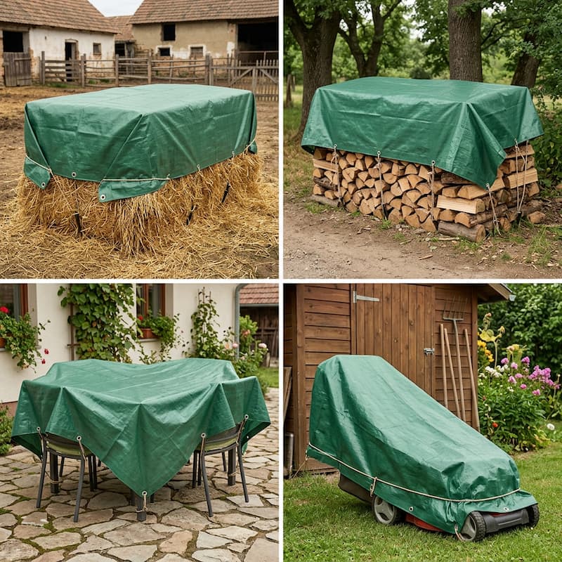 Prelată verde pentru acoperirea baloților de paie, lemnelor de foc, mobilierului de grădină și mașinii de tuns iarba, cod T400600100KR