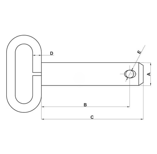 Detaliu bolț cu mâner 38mm, lungime totală 270mm, pentru sistem de ridicare tractoare